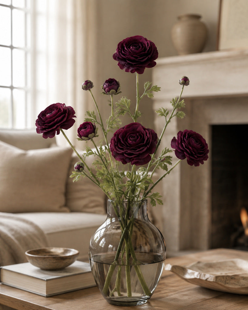 Burgundy Soft Rubber & Fabric Artificial Peony Stem - 55 cm