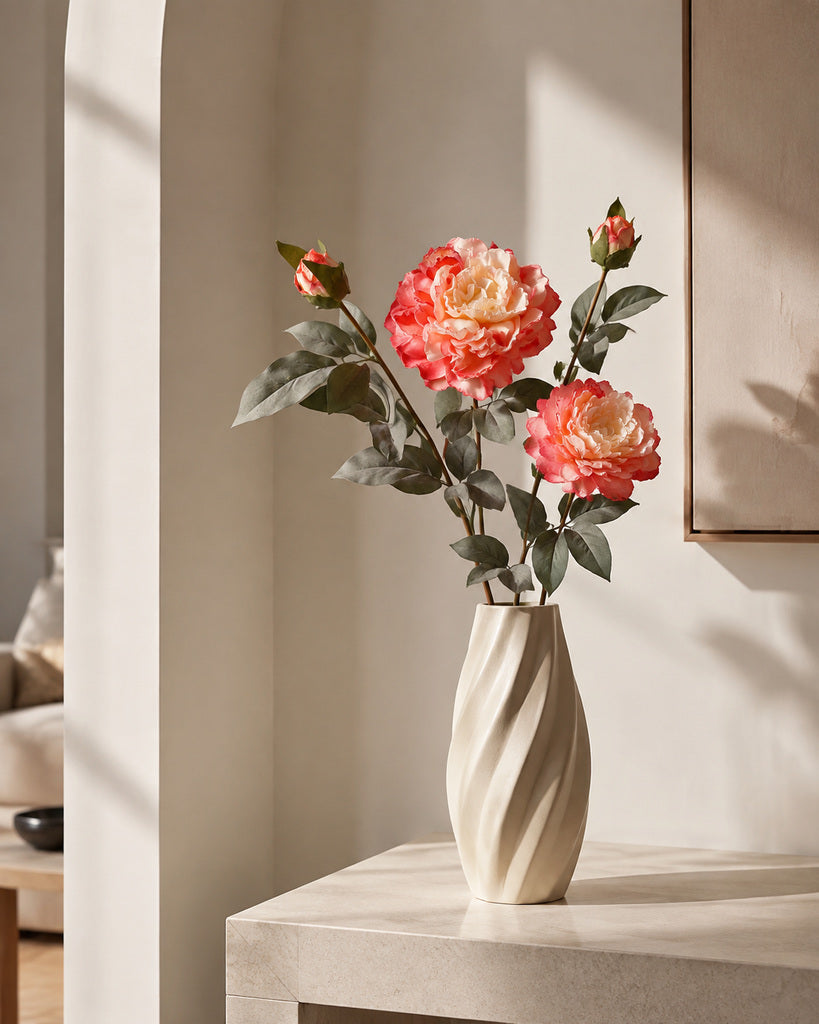 Peach Pink Fabric Artificial Peony Stem - 64 cm