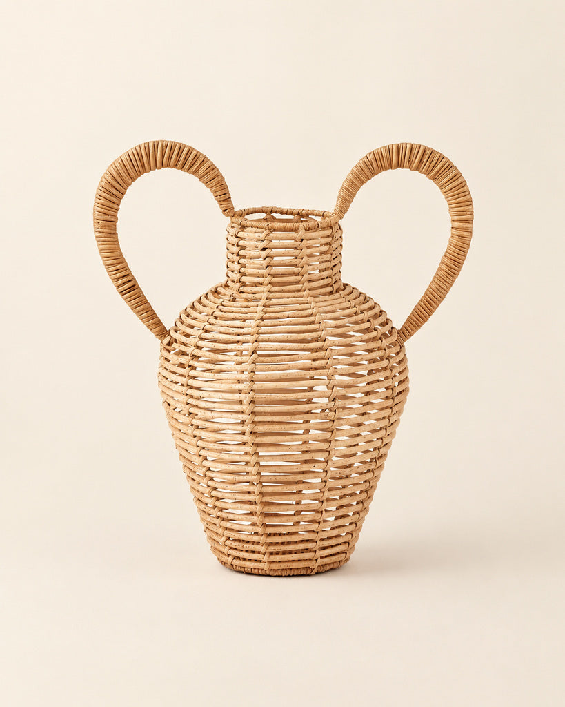 Natural Brown Handcrafted Rattan Double-Handle Vase - 14.2"
