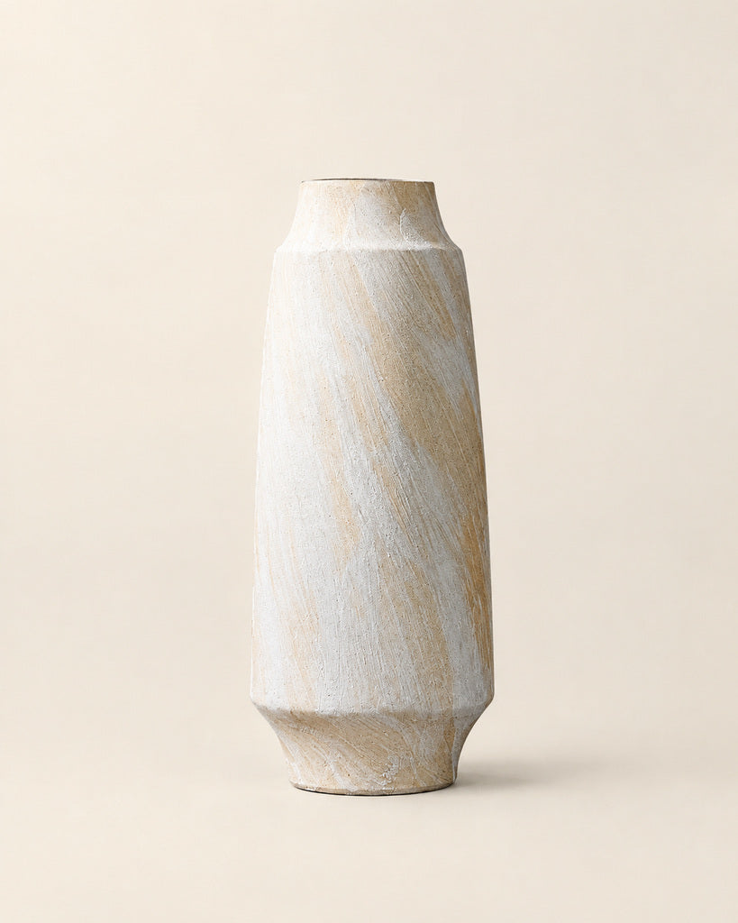 Warm Ivory Brushstroke Textured Slender Vase - 13.8"