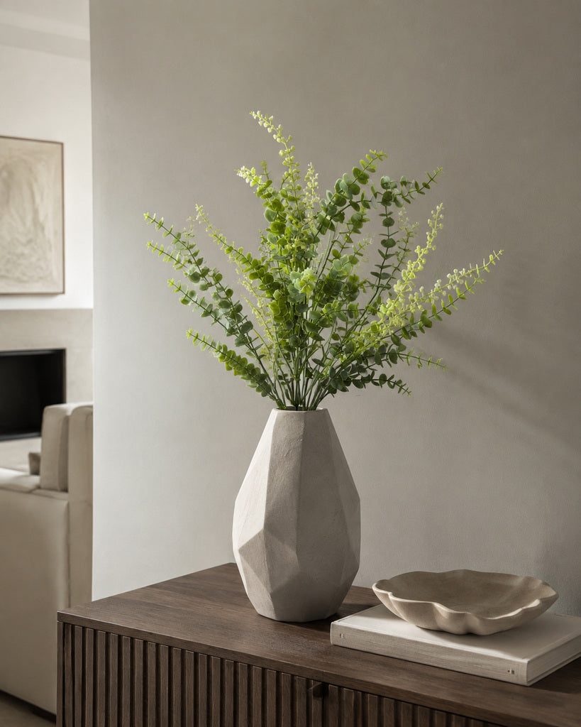 White Green Plastic Artificial Eucalyptus Berry Greenery Bush - 64 cm