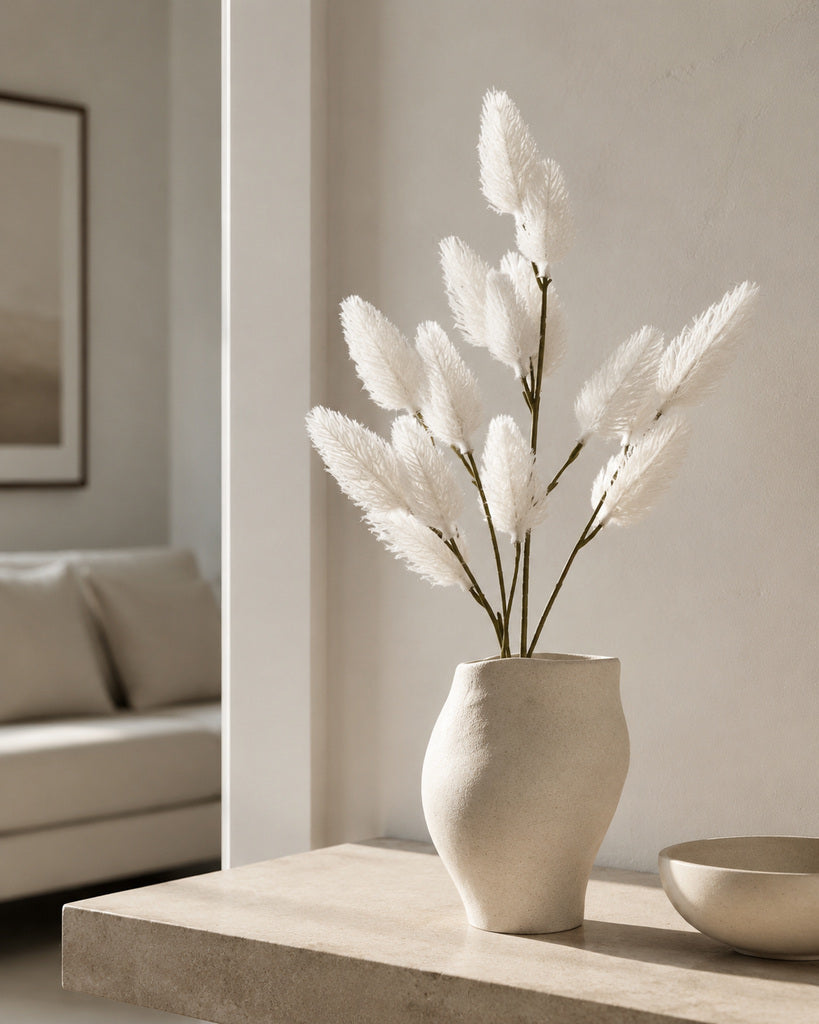 White Artificial Bunny Tail Grass Spray - 46 cm