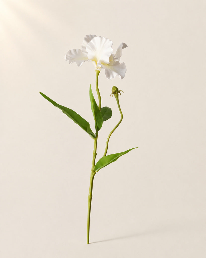 White Soft Rubber & Fabric Artificial Iris Stem - 70 cm