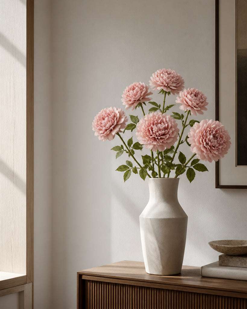 Blush Pink Fabric Artificial Peony Stem - 56 cm
