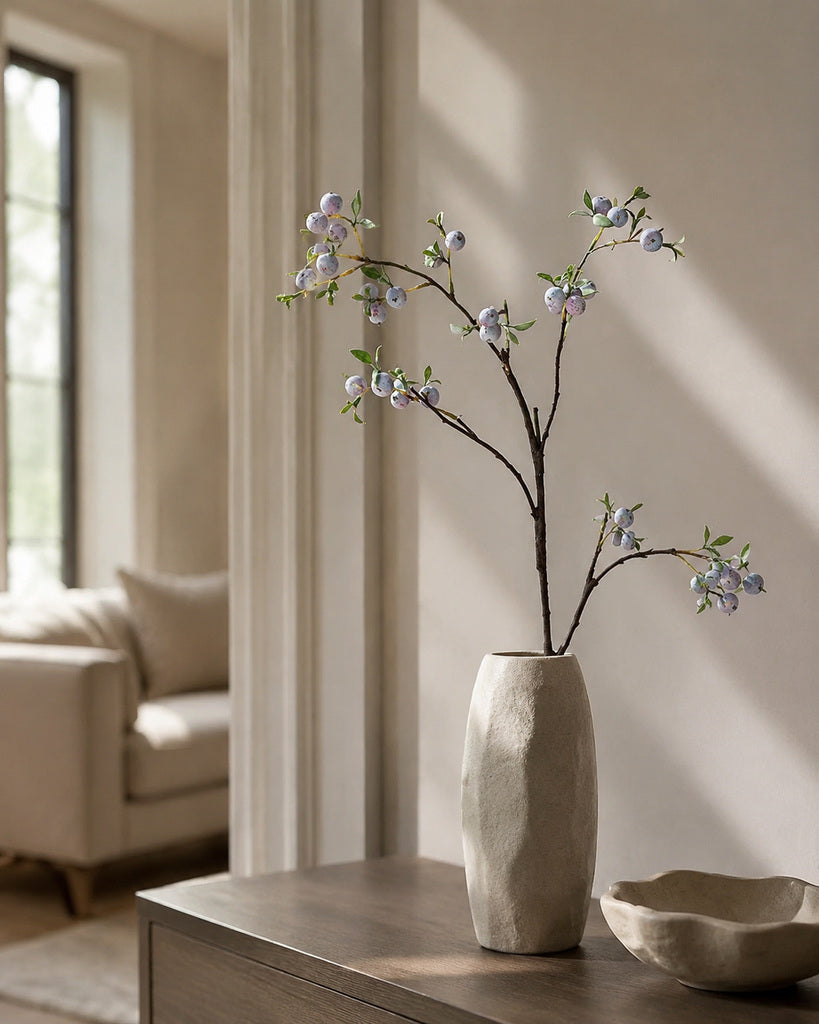 Blue Plastic Artificial Blueberry Branch - 71 cm