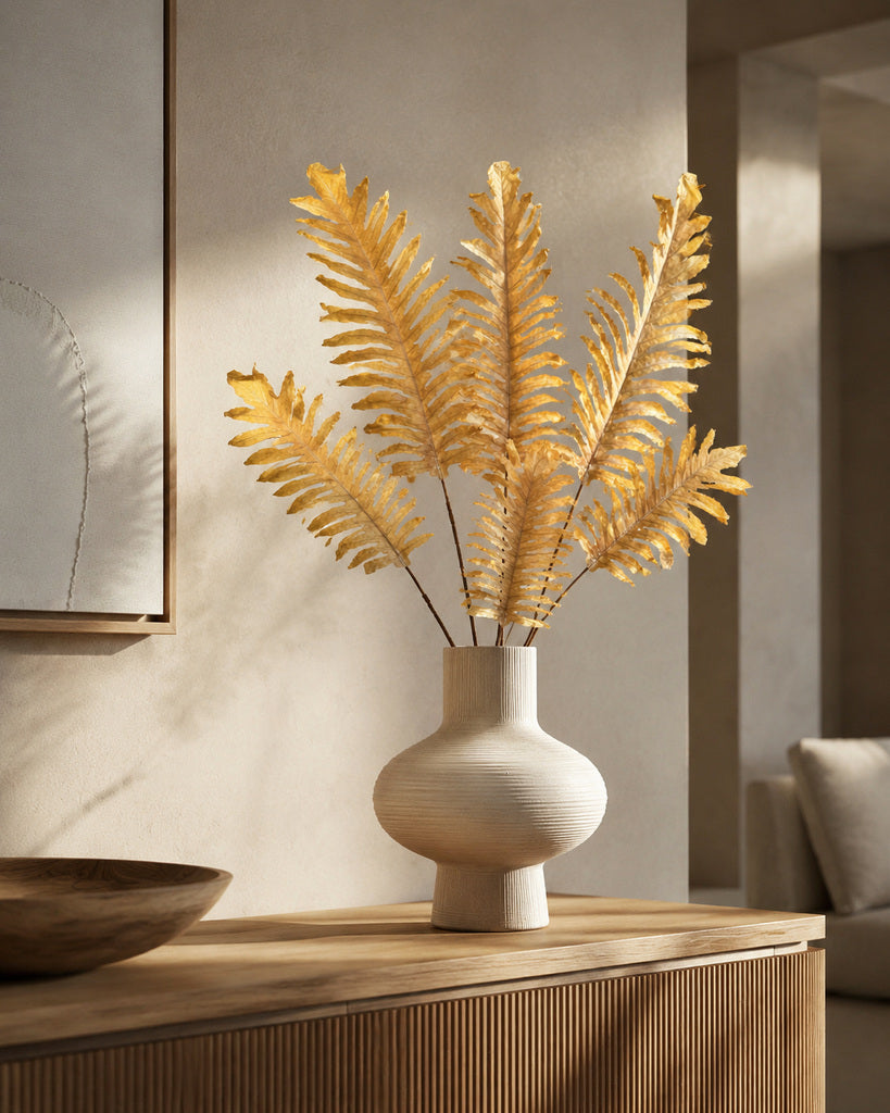 Yellow White Artificial Coated Feather Leaf Stem - 145 cm