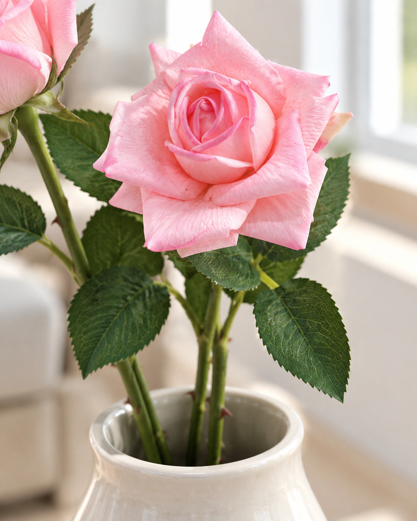 Pink Soft-Touch Artificial Rose Stem - 73 cm