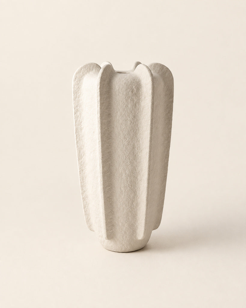 Ivory Starfruit-Petal Sculptural Vase - 9.1"