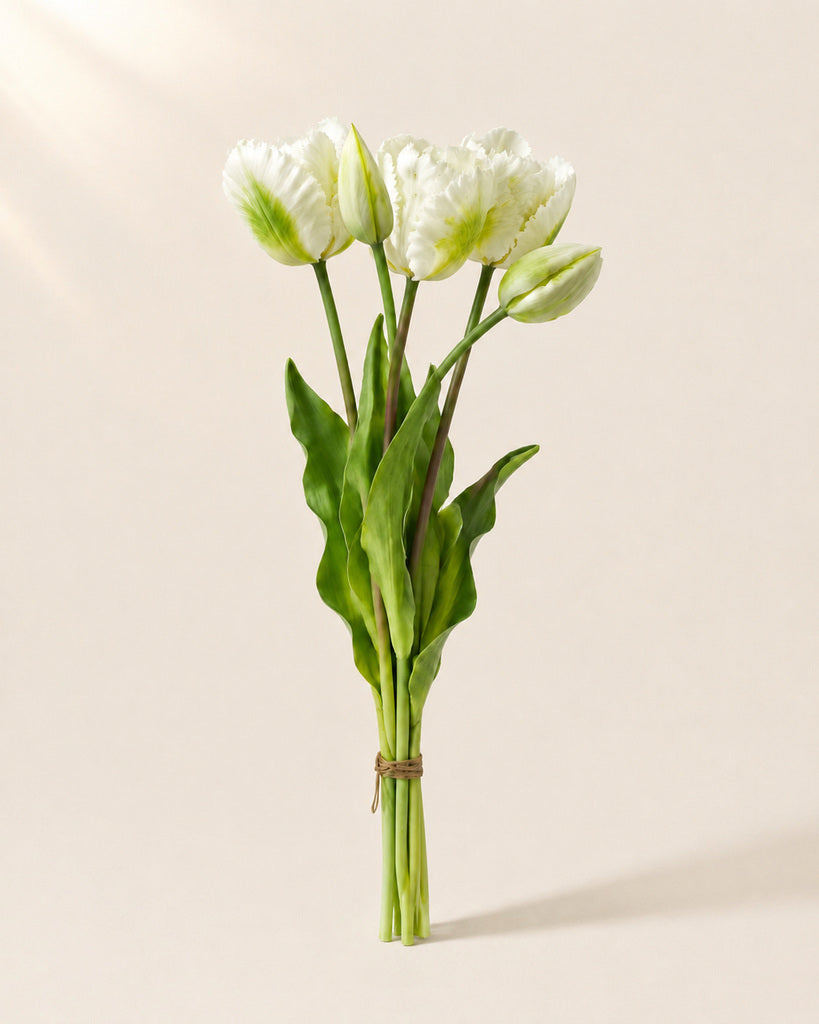 White Soft Rubber Artificial Parrot Tulip Bouquet - 40 cm
