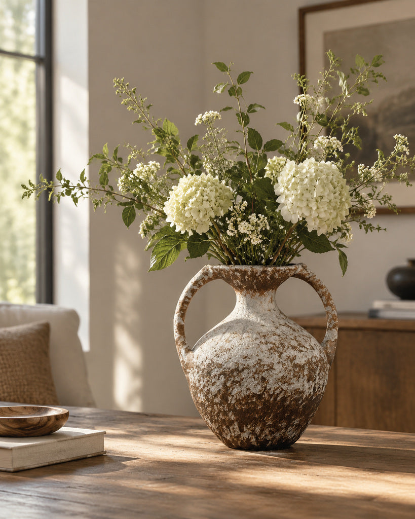 Distressed Frost White Double-Handle Vase - 9.3"