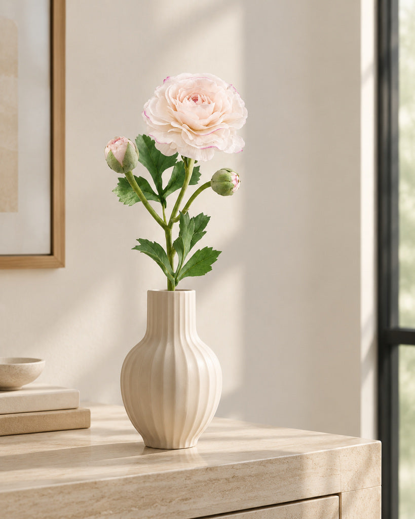 Blush White 3-Head Artificial Ranunculus Stem - 54 cm