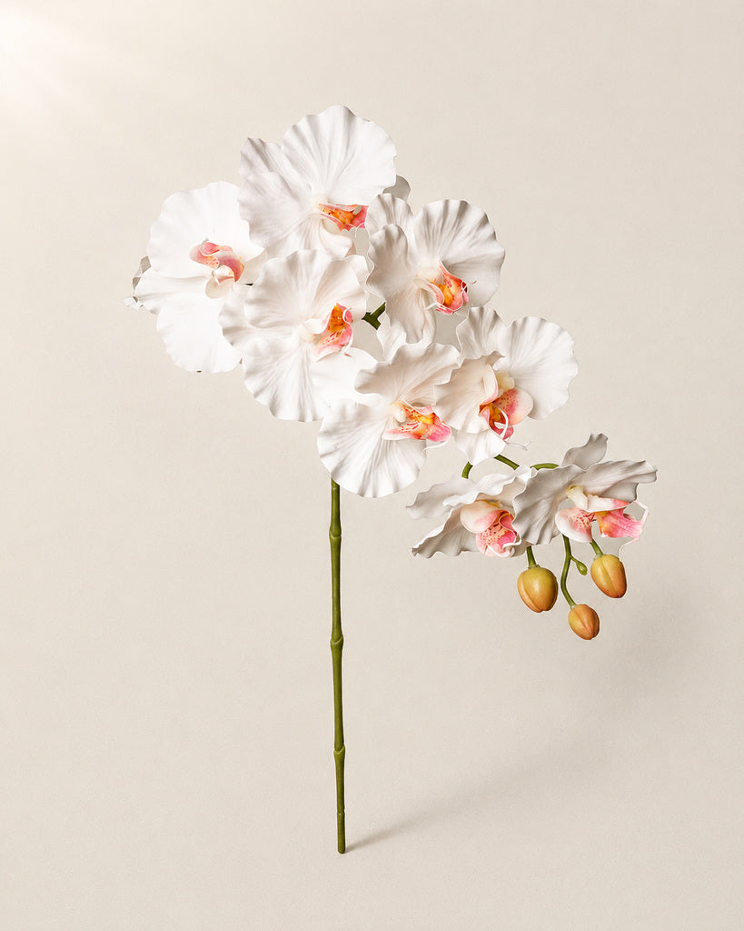 White Red-Center Dream 9-Head Artificial Phalaenopsis Orchid Stem