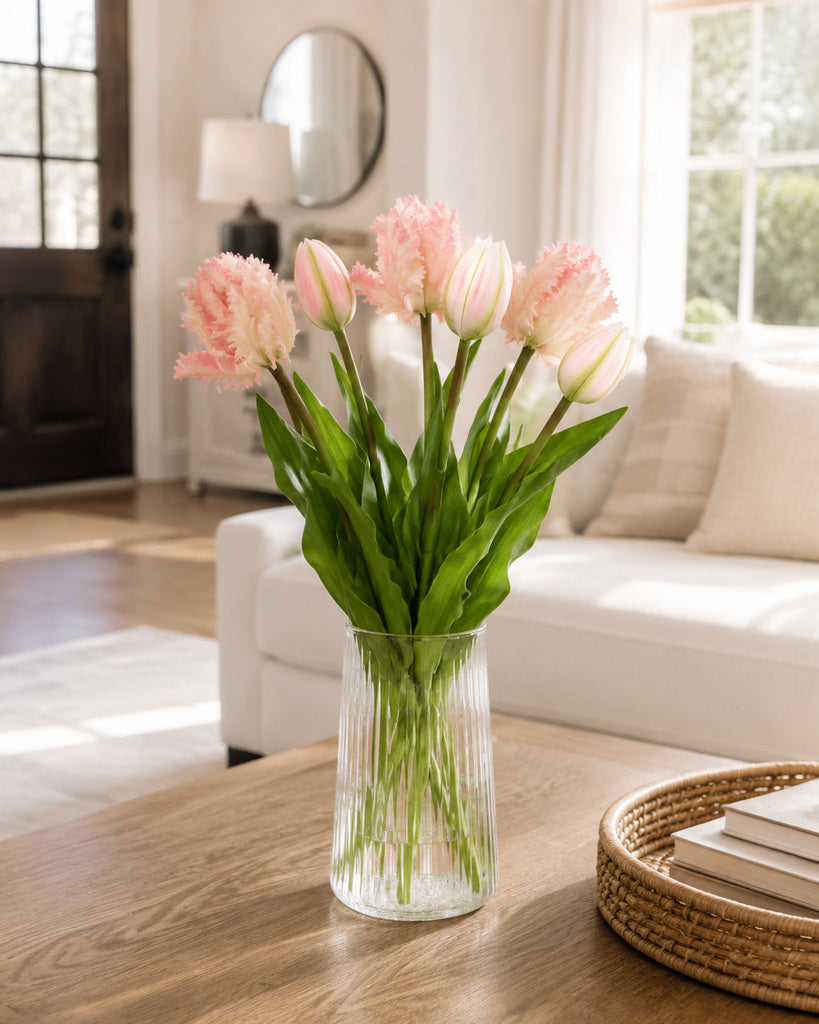 Light Pink Soft Rubber Artificial Parrot Tulip Bouquet - 40 cm