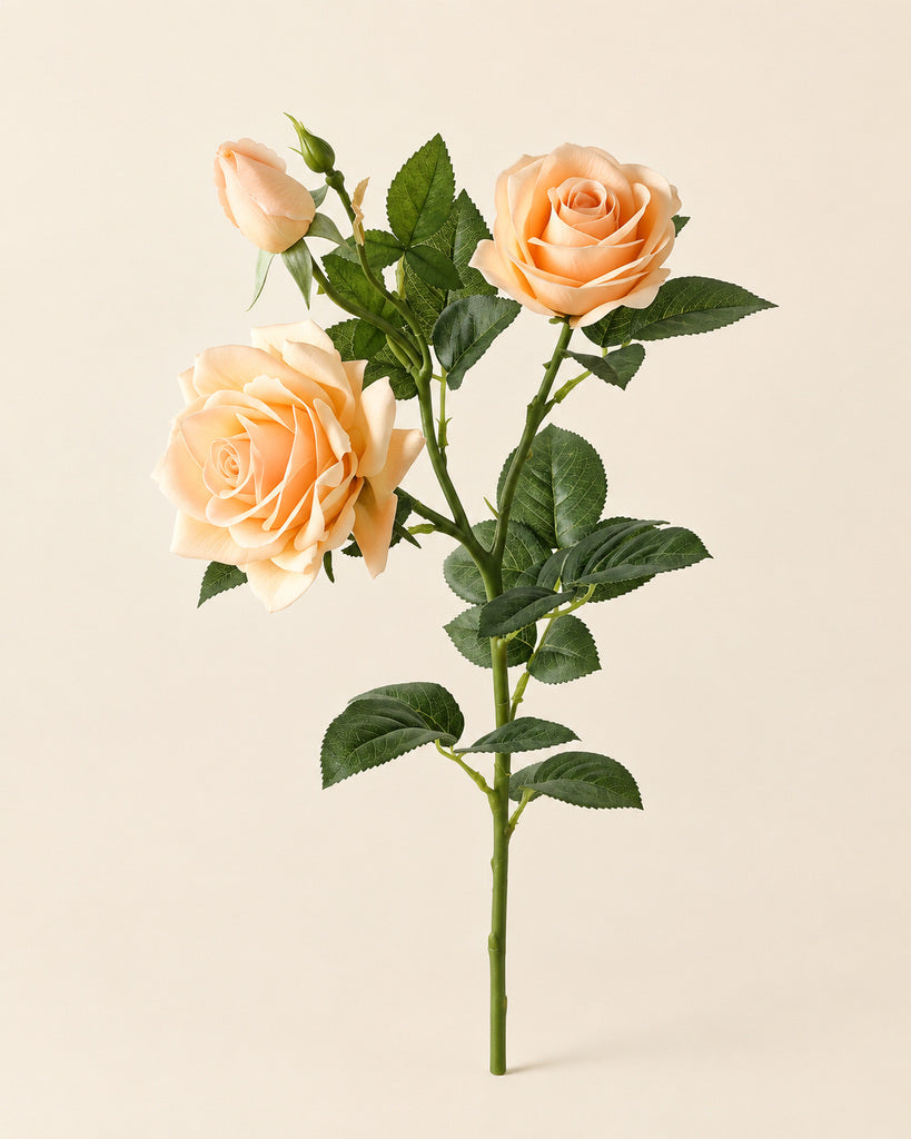 Deep Champagne 3-Head Princess Rose Faux Flower Stem - 75cm