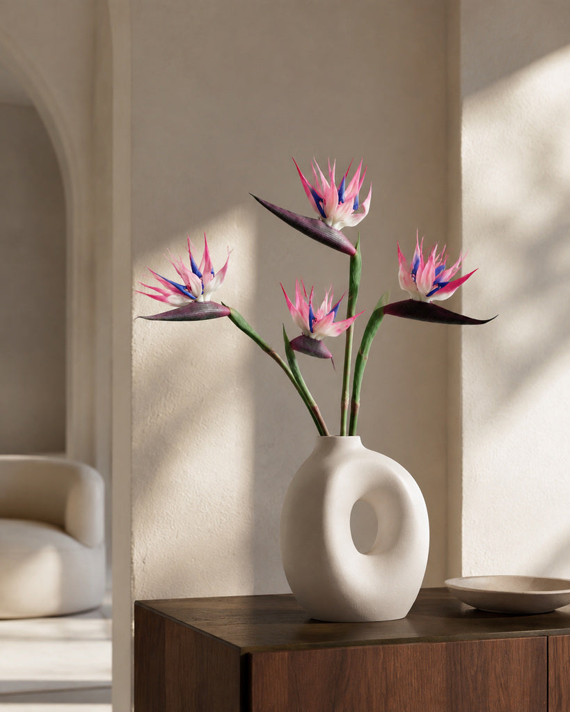 Pink Soft-Touch Artificial Bird of Paradise Stem - 58 cm