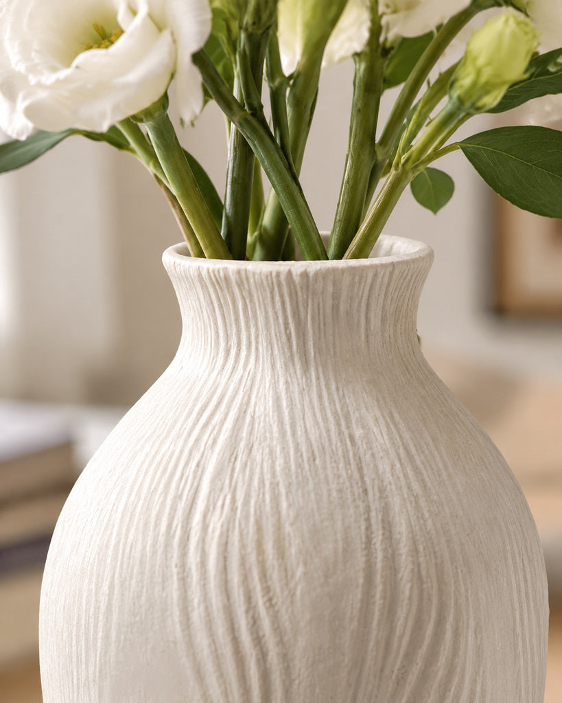 Ivory Flowing Ribbed Ceramic Vase - 11.8"