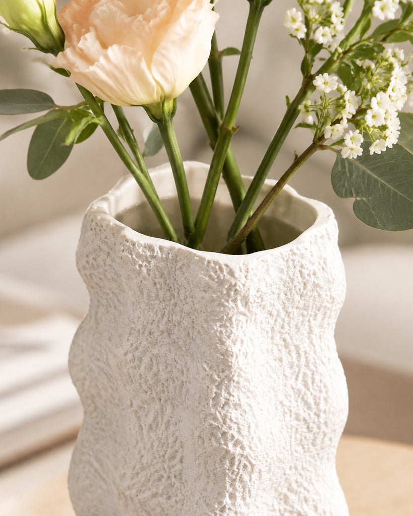 White Rough-Textured Organic Sculptural Vase - 11.7"