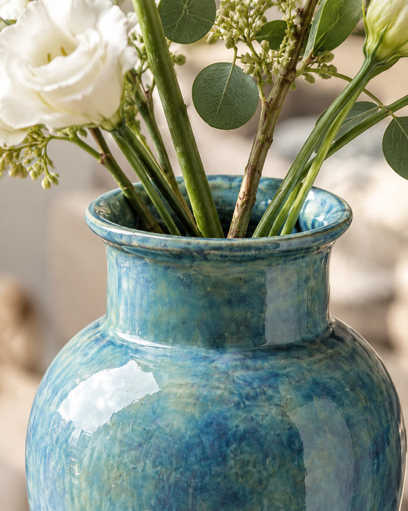Ice Blue Gradient Glazed Ceramic Vase - 11.4"