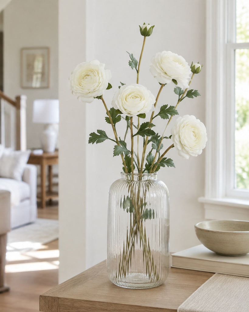 White Fabric Artificial Ranunculus Spray - 70 cm