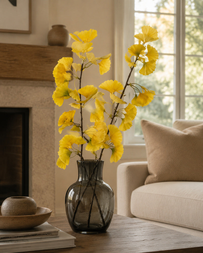 Yellow Artificial Ginkgo Leaf Branch - 96 cm