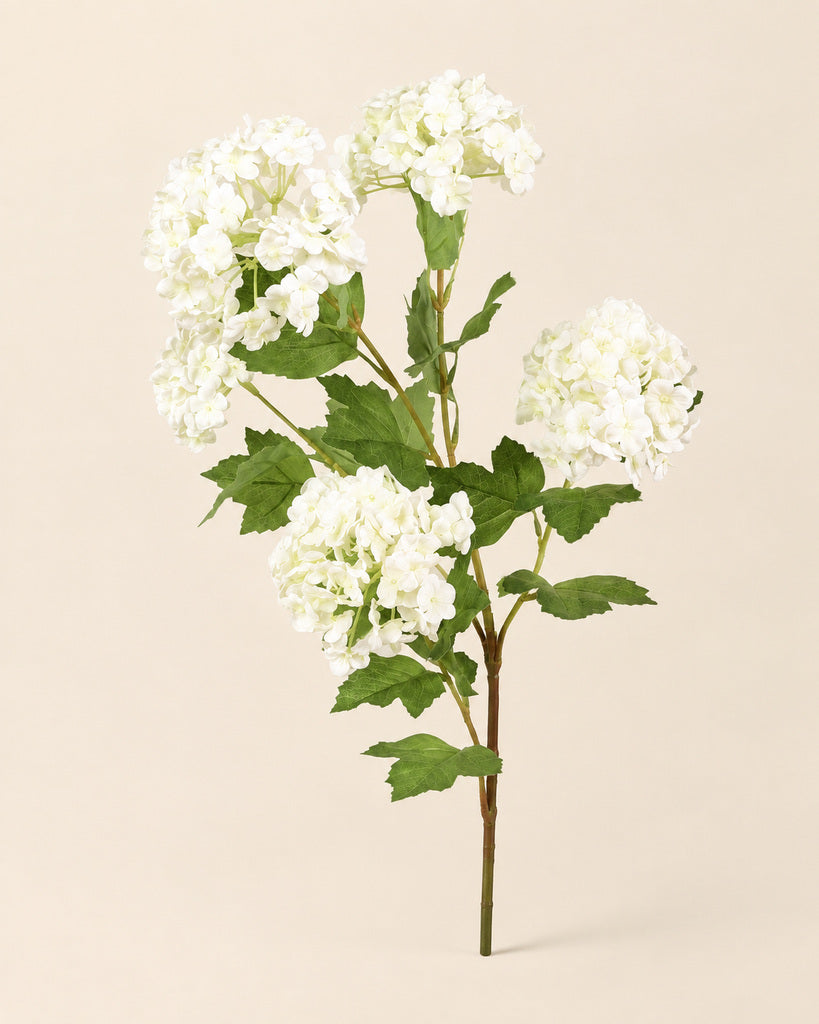 White 5-Head Soft-Touch Mini Hydrangea Stem - 85 cm