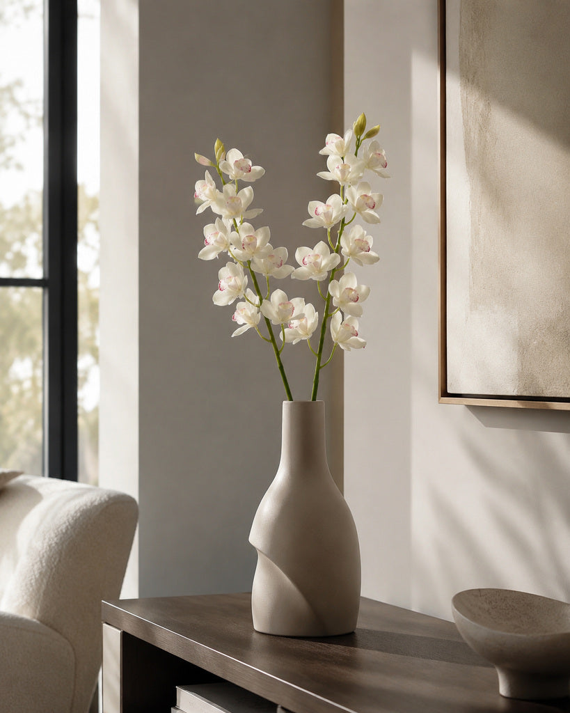 White Soft Rubber Artificial Cymbidium Orchid Spray - 70 cm