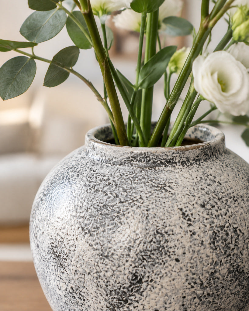 Snow White Speckled Textured Vase - 7.9"