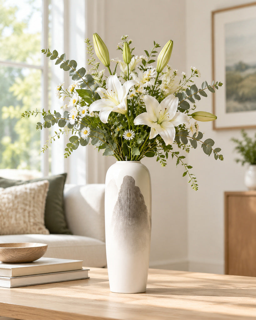 Ivory White Gray-Wash Tall Sculptural Vase - 15.7"
