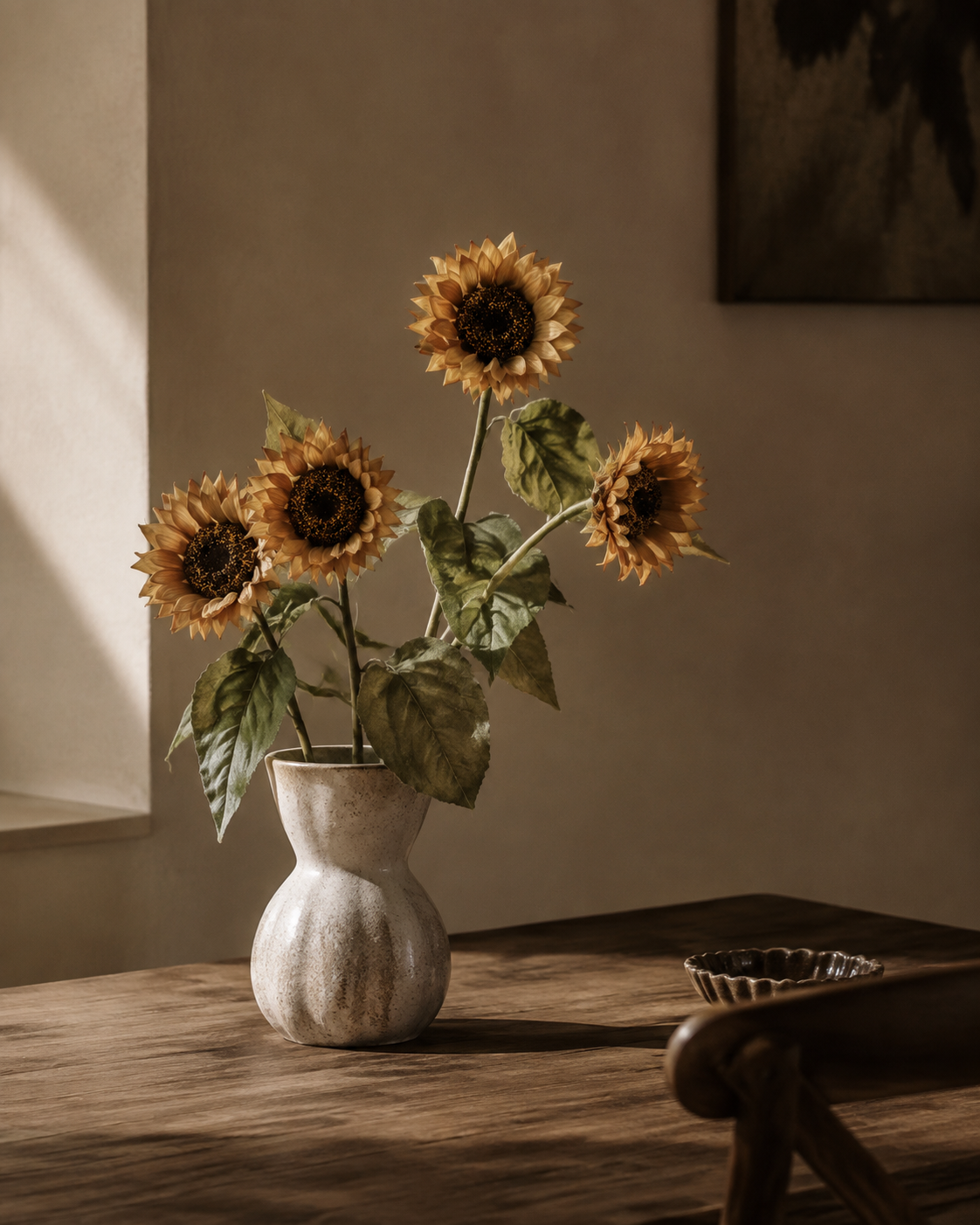 Tan Plastic & Fabric Artificial Sunflower Stem - 70 cm
