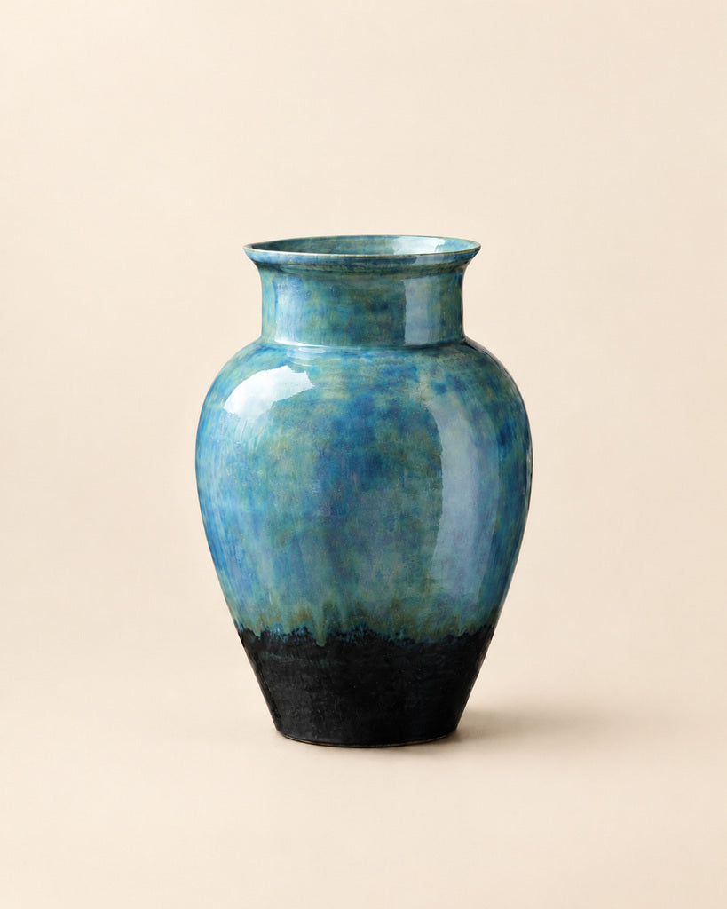 Ice Blue Gradient Glazed Ceramic Vase - 11.4"