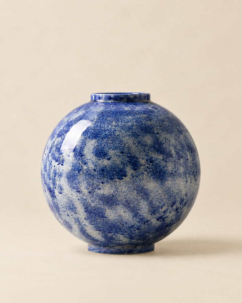Mottled Cobalt Blue Rounded Vase - 10.4"