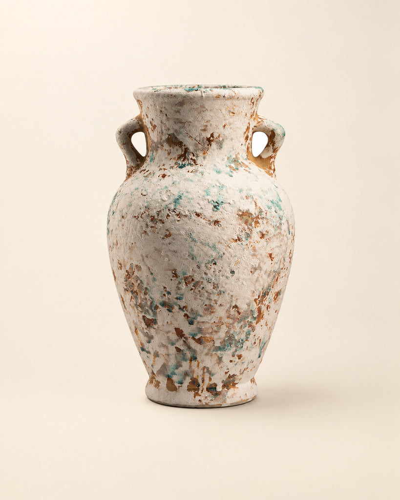 Weathered Ivory Double-Handle Ceramic Vase - 11.4"