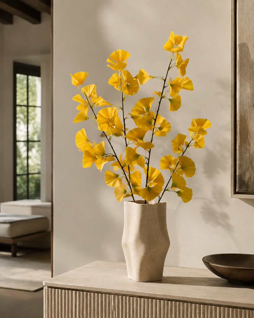 Yellow Artificial Ginkgo Leaf Branch - 96 cm