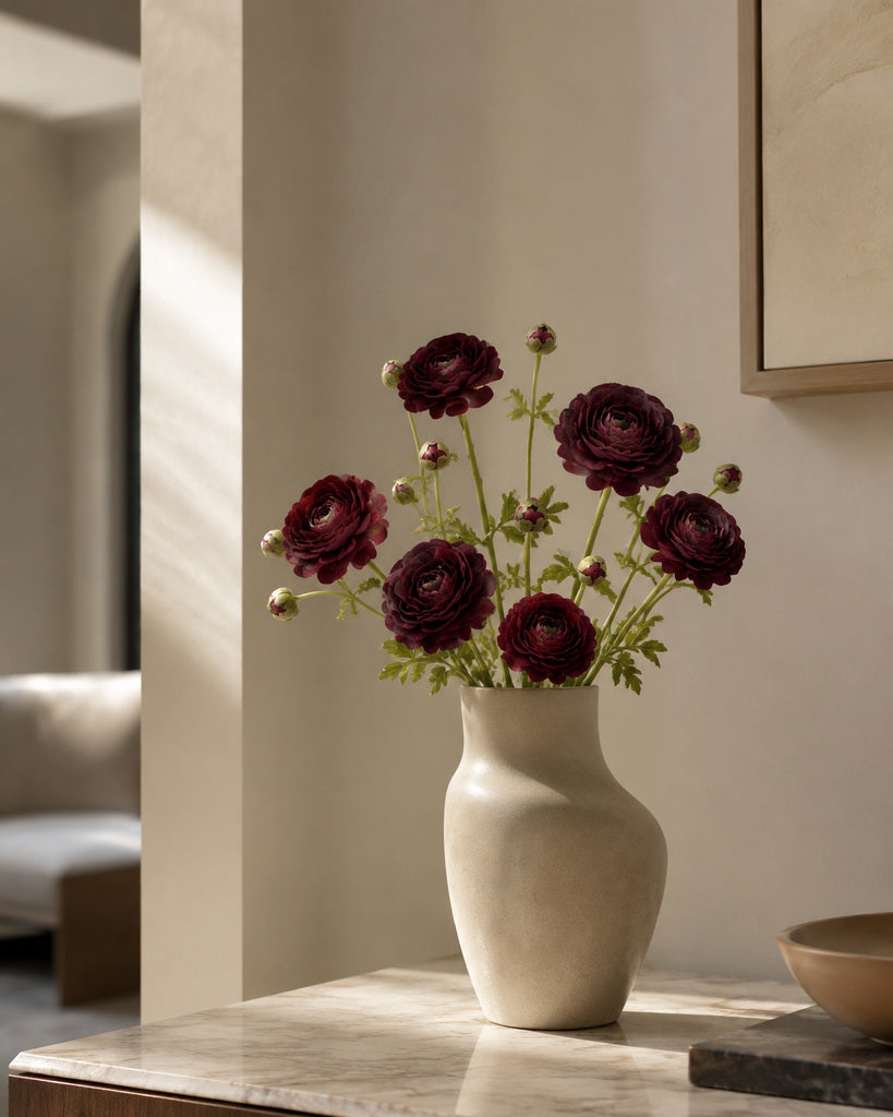 Burgundy Soft Rubber & Fabric Artificial Peony Stem - 55 cm
