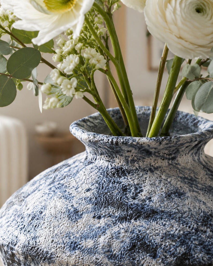 Mottled Blue-Gray Bubble-Textured Ceramic Vase - 9.8"