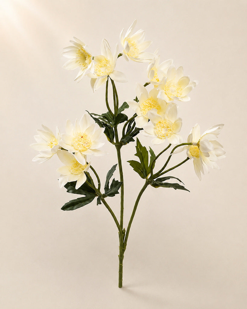 White Plastic, PVC & Soft Rubber Artificial Dandelion Spray - 65 cm