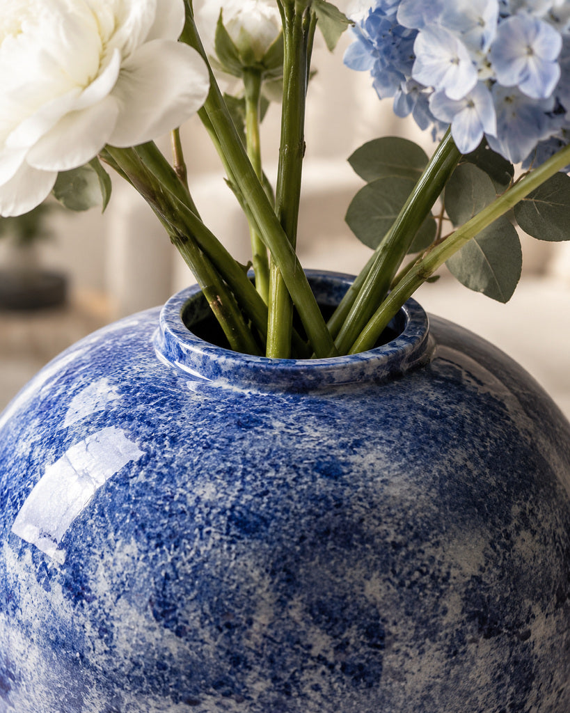 Mottled Cobalt Blue Rounded Vase - 10.4"