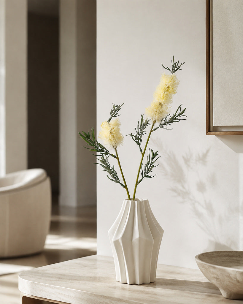Light Yellow Artificial Fluffy Floral Spray - 71 cm