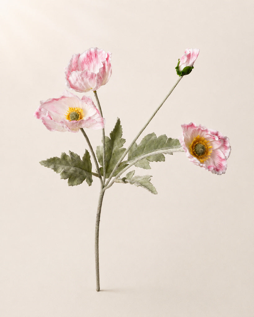 Blush White Fabric Artificial Poppy Spray - 64 cm