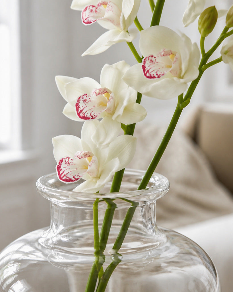 White Soft Rubber Artificial Cymbidium Orchid Spray - 70 cm