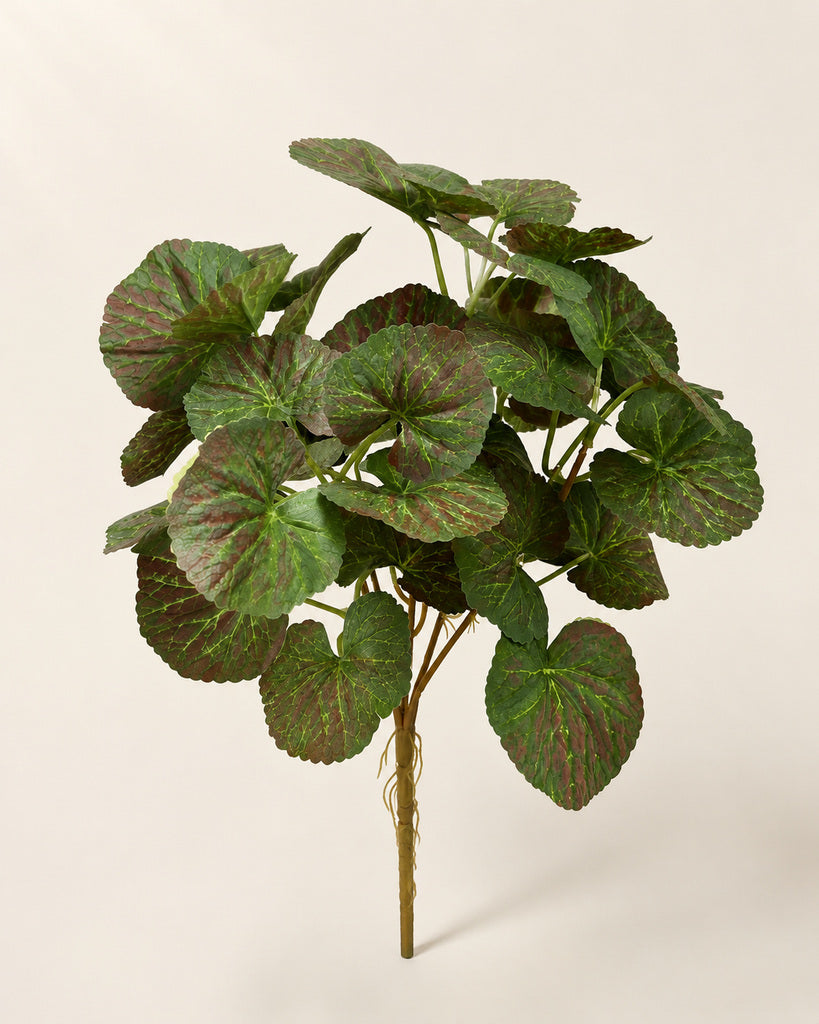 5-Head Artificial Red Green Begonia Leaf Bush - 62 cm