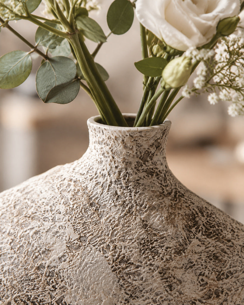 Weathered Gray Stone-Textured Sculptural Vase - 9.8"