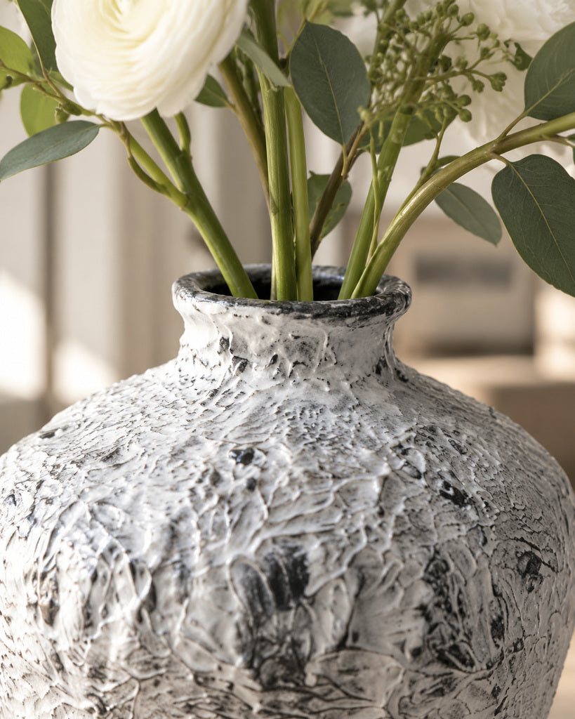 Iron Black & White Tall Raised-Texture Vase - 11.4"