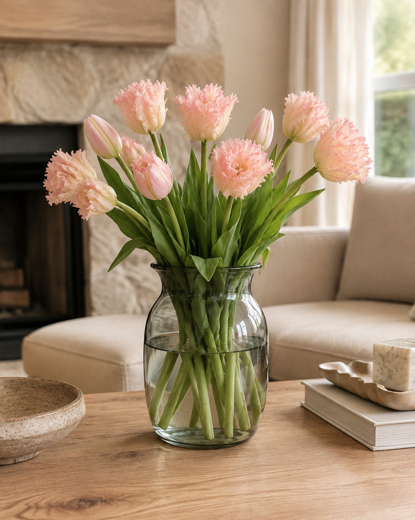 Light Pink Soft Rubber Artificial Parrot Tulip Bouquet - 40 cm
