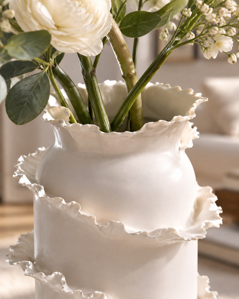 Ivory White Gray-Wash Tall Sculptural Vase - 15.7"