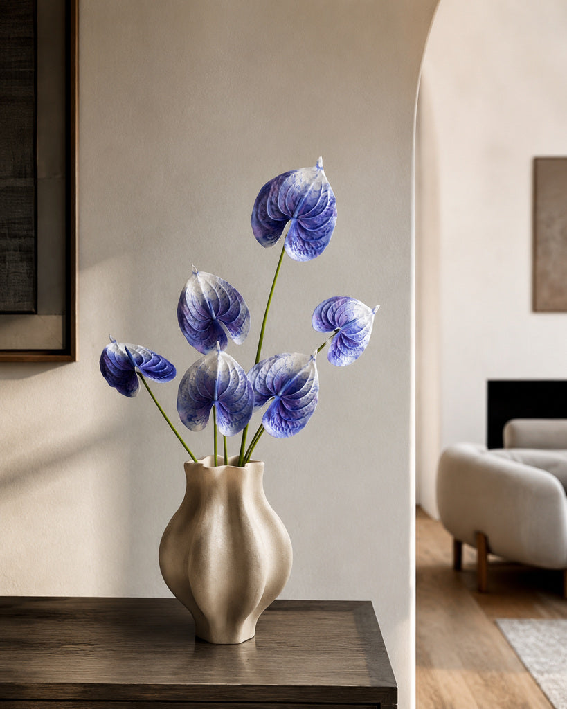 Blue Purple PU Artificial Anthurium Floral Stem - 57 cm