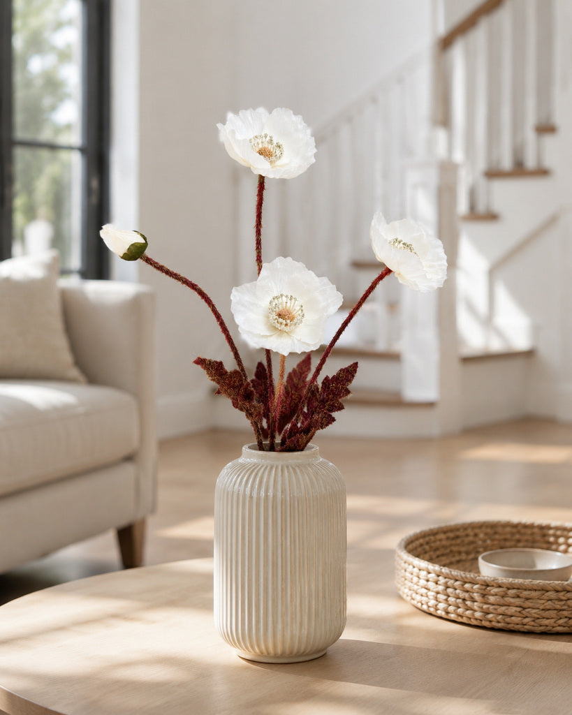 Ivory White Artificial Autumn Coral Floral Stem - 60 cm