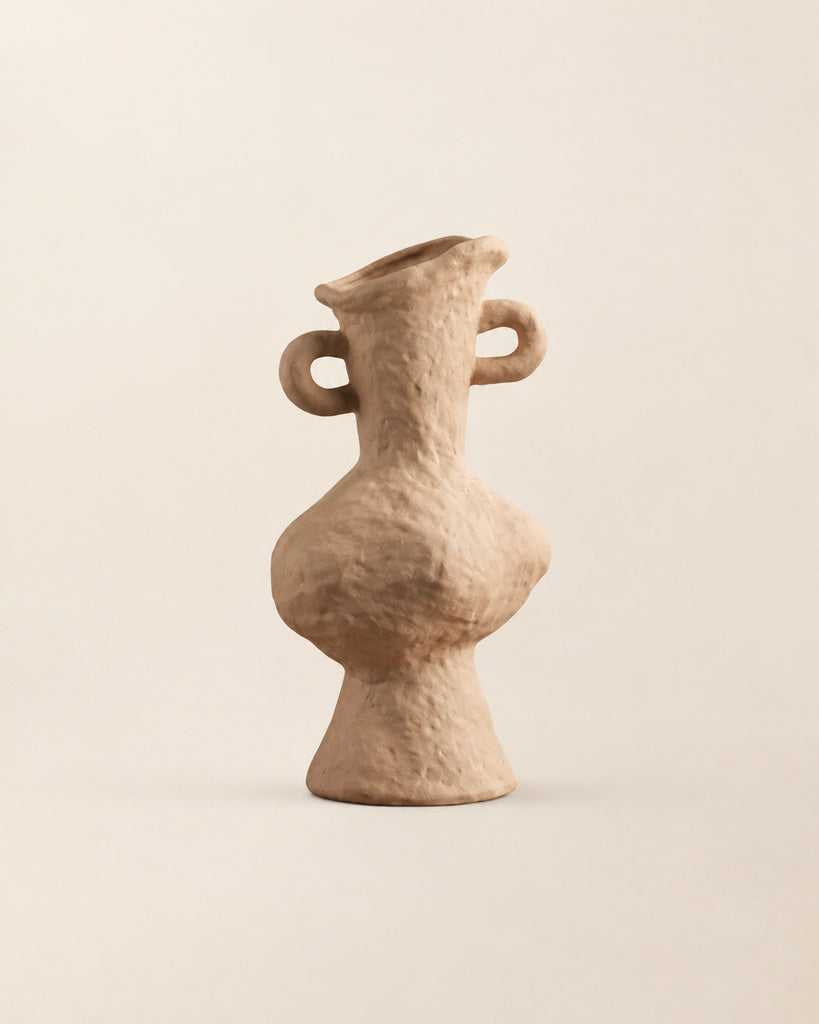 Muted Terracotta Double-Handle Pedestal Ceramic Vase - 10"