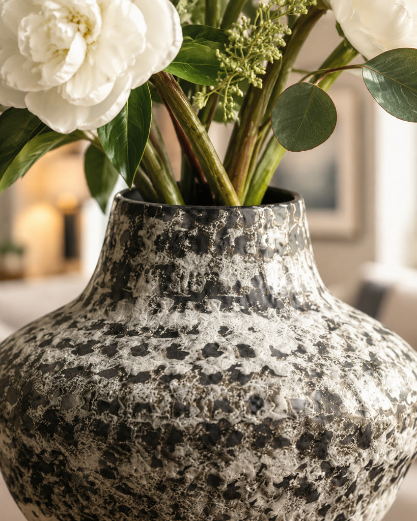 Black & White Distressed Textured Vase - 9.7"