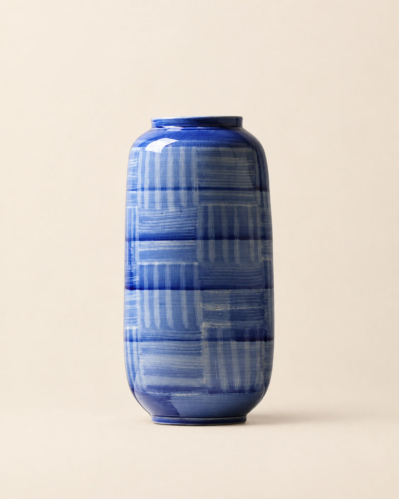 Blue & White Layered Brushstroke Tall Vase - 13.8"